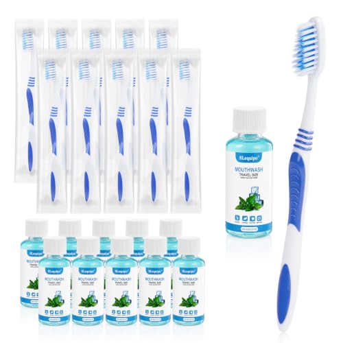 SLequipo 10-Pack Prepasted Disposable Toothbrushes with Mouthwash Travel Kit