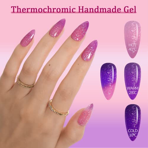 GLAMERMAID Purple Pink Ombre Press on Nails - Medium Almond Stiletto Kit