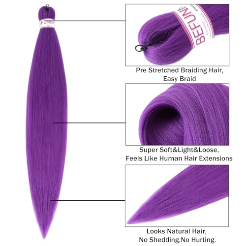BEFUNNY 24 Inch Purple Pre Stretched Braiding Hair 5 Packs for Natural Braid & Twist Styles