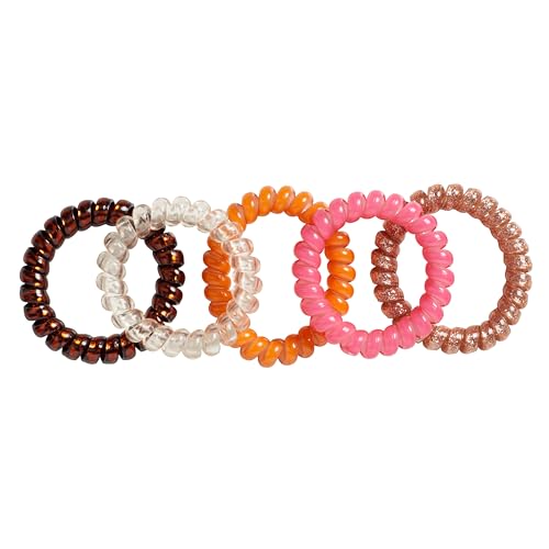 Goody Dentless Spiral Hair Ties - 5 Pack, Warm Tones for Medium-Thick Hair