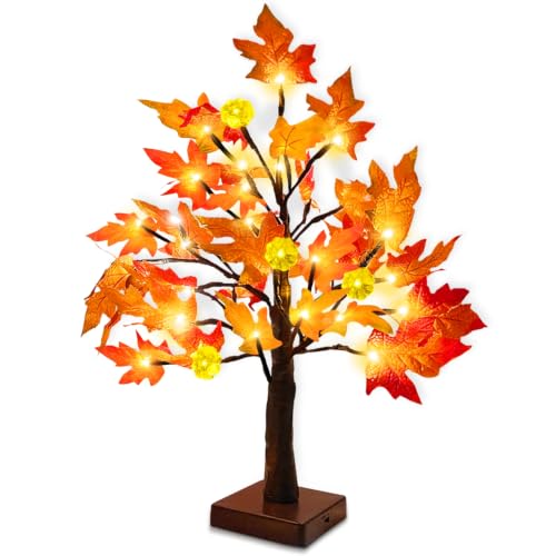 18 Inch Prelit Fall Maple Tree with Pumpkin Lights | Warm White LED