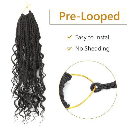 FIRSTCYH HAIR 14 Inch Goddess Box Braids Crochet Hair 1B Boho Style – 8 Packs