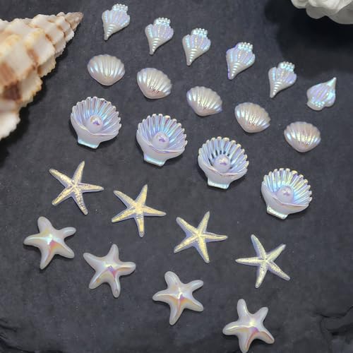50Pcs Ocean Theme Beach Nail Charms - Starfish & Shell Rhinestones