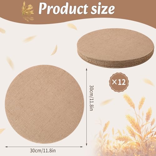 12 Pack 11.8 Inch Round Burlap Placemats - Heat Resistant, Non-Slip