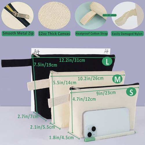 Zpecox Makeup Bag - Beige Canvas Zipper Pouch, 10.24" x 5.5" x 2.1" - Pack of 12