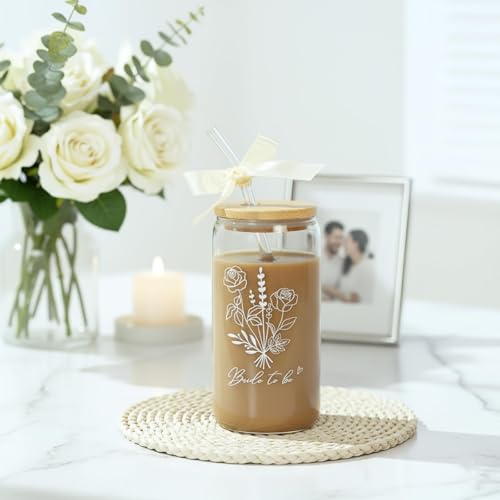 Bride To Be Glass Tumbler with Lid & Straw - 16oz Gift Cup
