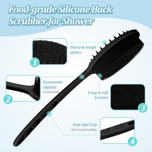 Silicone Back & Body Scrubber Set 4PCS - Gentle Exfoliating Black