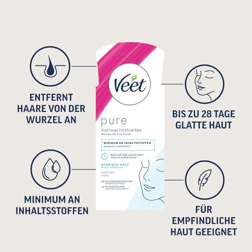 Veet Face Wax Strips for Sensitive Skin - 20 Ready-to-Use Strips