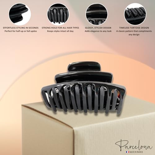 Parcelona Black Medium Hair Claw Clip for Thick Hair Updos