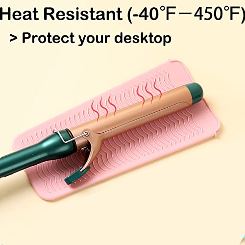 Heat Resistant Silicone Mat & Pouch for Curling Iron - Pink