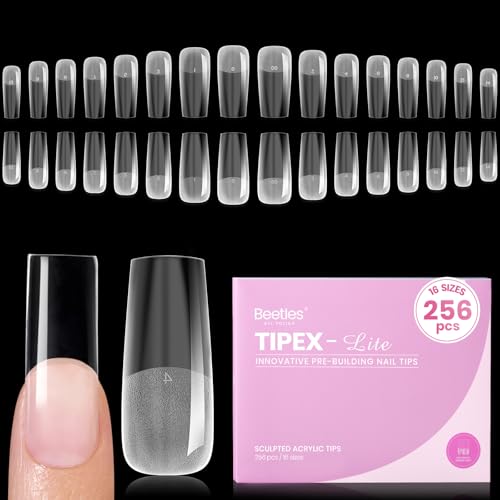 Beetles Tipex Lite Long Square Nail Tips - 256pcs Pre-Built Apex Extensions