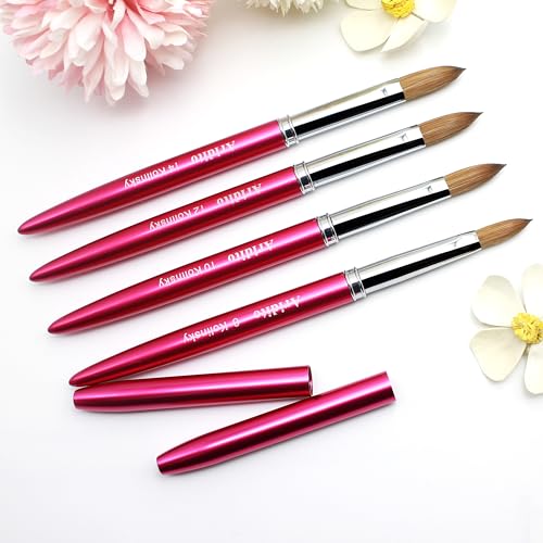 Aridito 100% Kolinsky Acrylic Nail Brush - Size #10 Flat Rose Red Handle