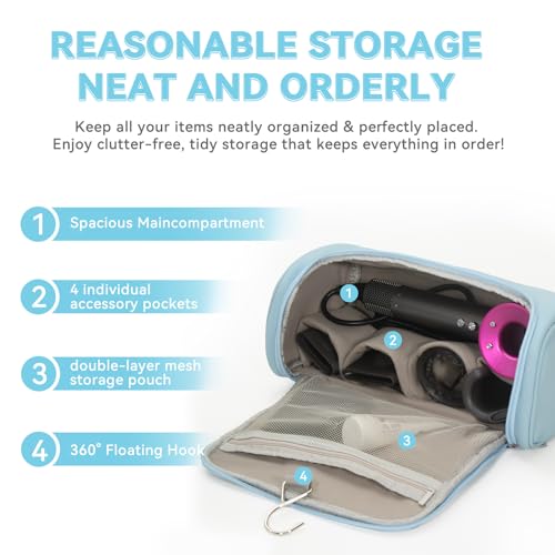 Portable Travel Case for Dyson Airwrap - Sky Blue Organizer with Hook