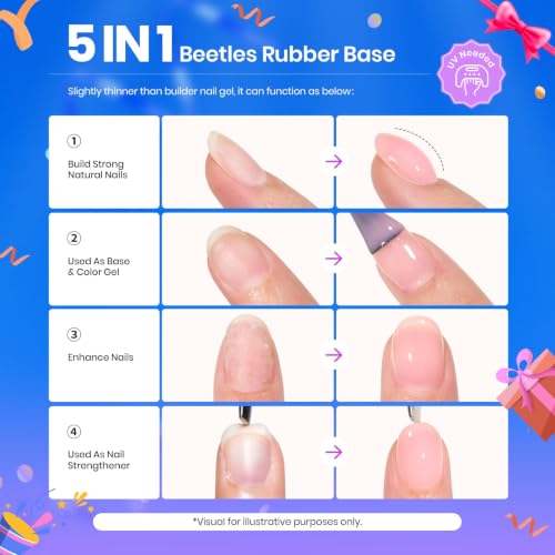 Beetles Rubber Base Gel Nail Polish Set - 6 Colors Glitter Pink 15ml