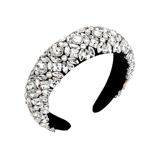 Jaciya Rhinestone Headband with Pearl - Sparkly Silver & Pearl Hairband for Women