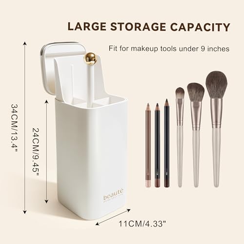 Kofebe White Makeup Brush Holder with Pop-Up Organizer