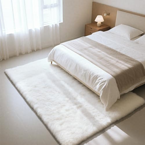 White 2x4 Fluffy Shag Area Rug with Non-Slip Backing