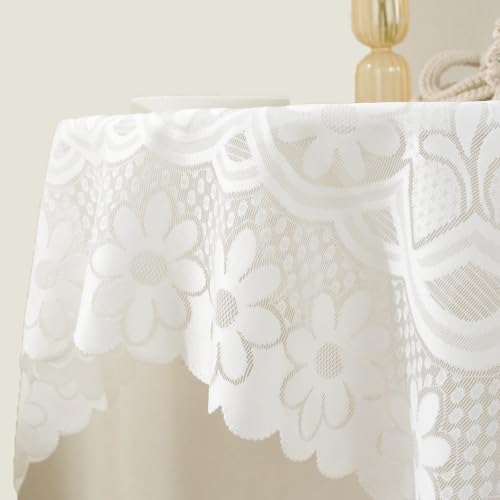 Lace Tablecloth Set of 2 - Floral Embroidery, 60x60cm White