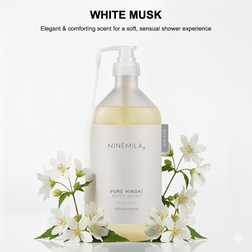 NINEMILA Hinoki Body Wash, White Musk, 1000ml Family Size Cleanser