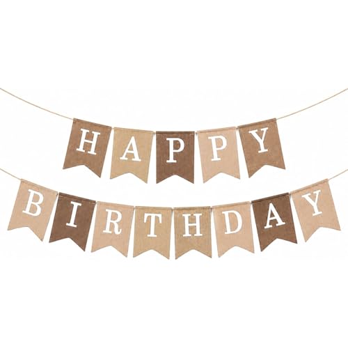 Boho Birthday Banner - Rustic Beige Canvas Garland for Celebrations