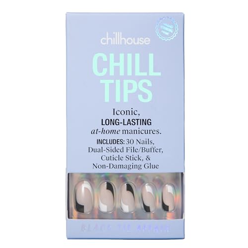 Chill Tips Press-On Nails Kit Black Tie Affair - Oval, Reusable, Up to 2 Weeks