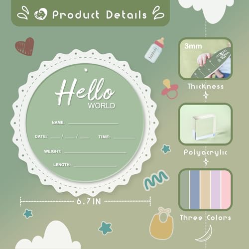 Hello World Baby Announcement Sign - 6.7 Inch Acrylic Keepsake