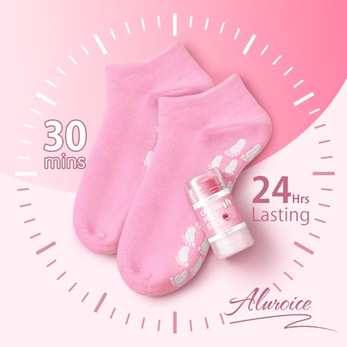 Aluroice Pink Silicone Moisturizing Socks with 60% Urea Foot Cream Set - Dry Heel Care