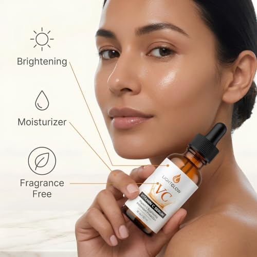 LIGHTGLOW Vitamin C Serum for Face with Ferulic & Hyaluronic Acid, 1 fl oz