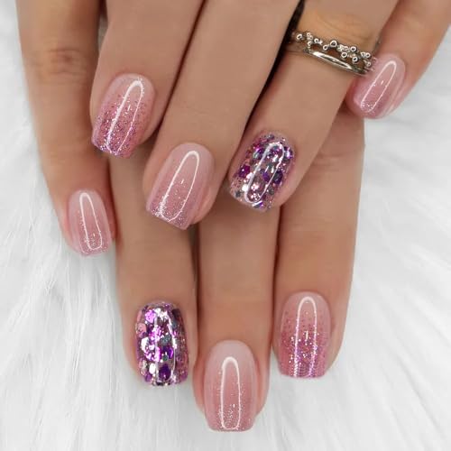 CurvLife Medium Square Press On Nails - Pink Diamond 3D Crystal Set