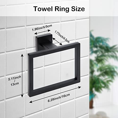 Matte Black Stainless Steel Towel Ring - Modern Wall-Mounted Holder