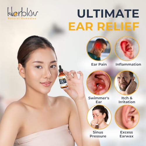 Herblov Organic Ear Oil for Ear Infections & Wax Removal - Safe for Kids & Pets