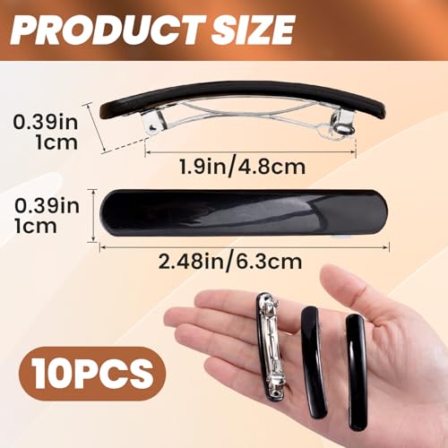 VARMDUKKE Black Oval French Hair Barrettes - Small, Non-Slip Hair Clips for Women, 2.48 Inch