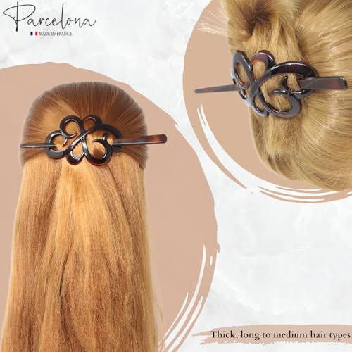 Parcelona French Tortoise Shell Bun Holder with Hair Stick - 3.5 Inch