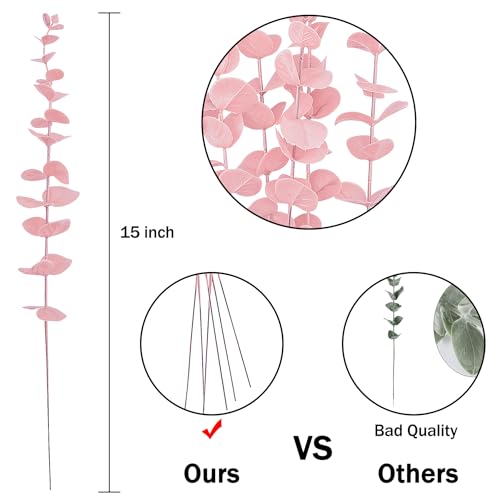 36 Pcs Pink Artificial Eucalyptus Stems - 15" Faux Branches for Home Decor