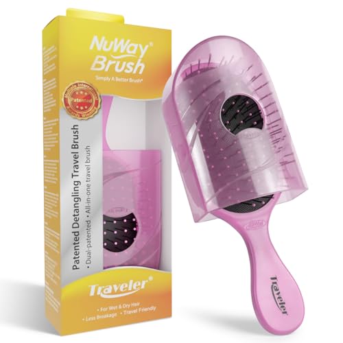 NuWay Traveler Detangling Hair Brush - Compact Petal Pink Travel Brush
