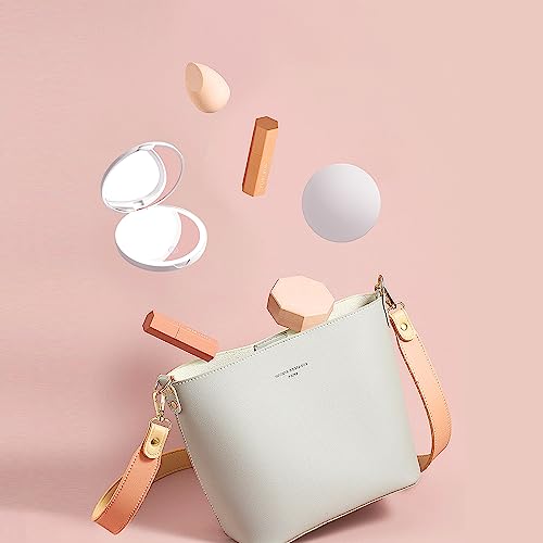 CORROY White 1x/2x LED Travel Makeup Mirror Compact with Light, Dimmable & Rechargeable, Pocket Size for Handbags & Gifts