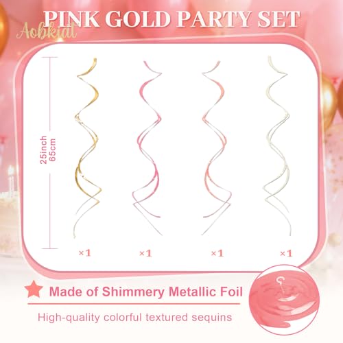 AOBKIAT Pink Gold Birthday Decorations Kit - 19PCS Party Set