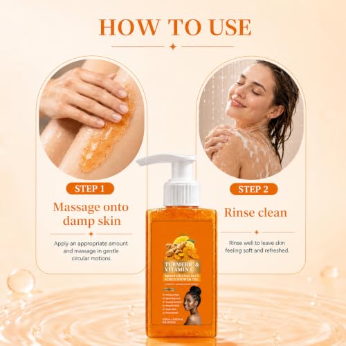 Vitamin C & Turmeric Body Scrub & Wash - Exfoliating Hydrating Shower Gel, 4.05 fl oz