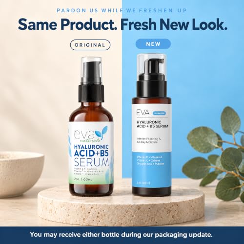 Eva Naturals Hyaluronic Acid + B5 & Vitamin C Face Serum 2 oz – Deep Hydrating & Anti-Aging