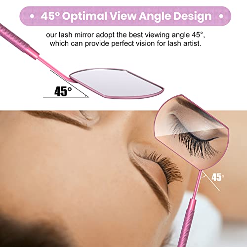 Pink Large Lash Mirror for Eyelash Extensions with Storage Bag - Detachable & Stainless Steel