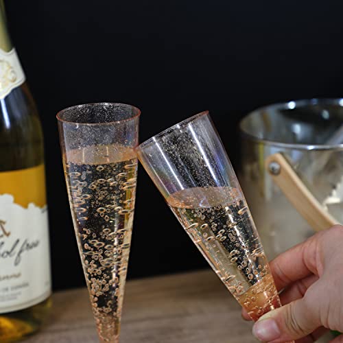 Homy Feel 30 Pack Rose Gold Glitter Champagne Flutes - 5OZ Disposable Wine Glasses for Parties & Events