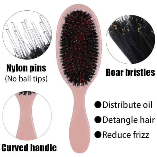 Morsafe Pink Boar Bristle Detangling Brush for Curly Hair