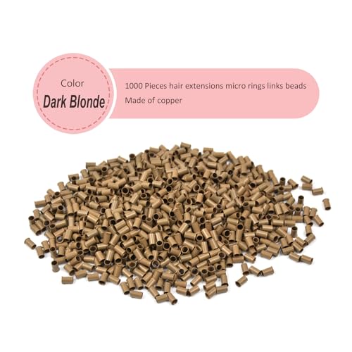 Dark Blonde Micro Rings for Hair Extensions, 1000 Pcs 3.4mm Copper Beads