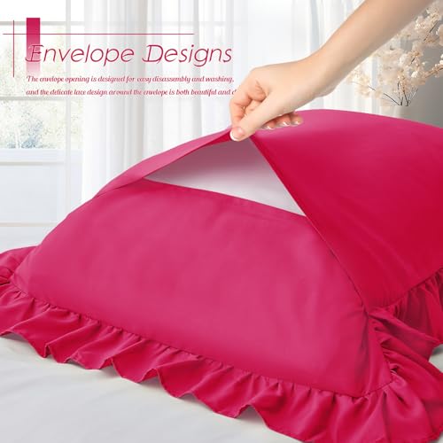 Hot Pink Ruffled Pillow Cases Set of 2 | Soft Microfiber Shams 20"x26"