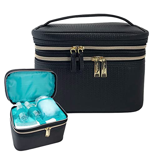 Modella by Conair 5-Piece Travel Train Case - Black Basketweave Toiletry Bag