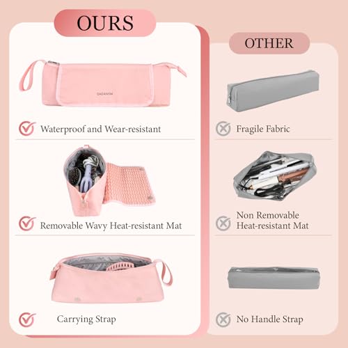 Dadanism Heat-Resistant Hair Tool Travel Bag with Removable Mat, Pink