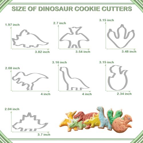 Dinosaur Cookie Cutters Set - 7 Stainless Steel Shapes for Baking