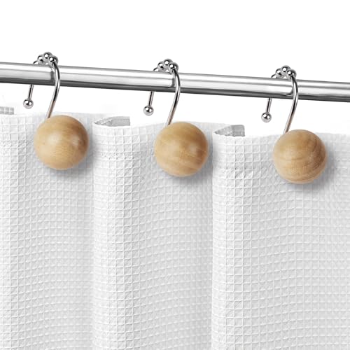Boho Wood Beads Shower Curtain Hooks - Set of 12