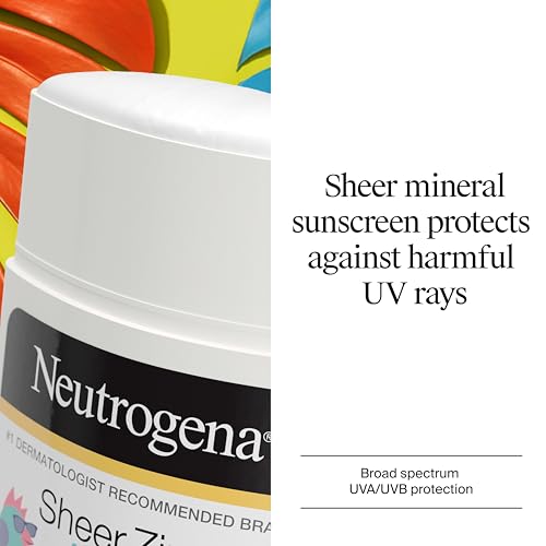Neutrogena Sheer Zinc Oxide Kids Mineral Sunscreen Stick, SPF 50 Plus UVA/UVB Broad Spectrum Protection, Water-Resistant Sunscreen Stick, Gentle on Sensitive Skin, Dermatologist Recommended, 1.5 oz