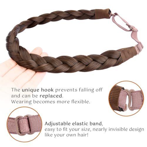 DIGUAN Synthetic Braided Headband, Chunky Plaited Hairpiece - Chestnut